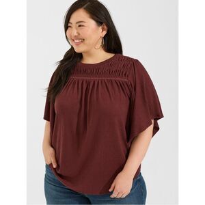 TORRID Slub Knit Crewneck Smocked Flutter Sleeve Top *Sassafras